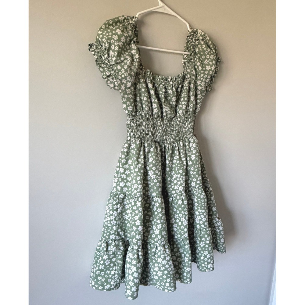 Princess Polly Green Floral Smocked Dress Puff Sleeve Milkmaid Cottagecore 4 - Picture 3 of 13